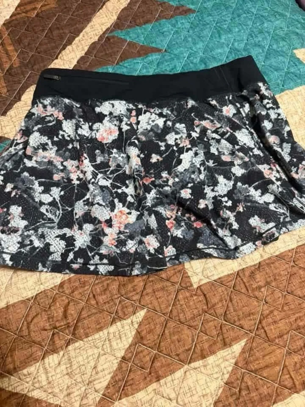lululemon athletica Black Floral Skater Skirt with Pink Accents
